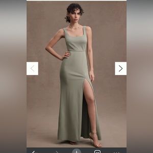 BHLDN ASHLYNN SQUARE-NECK CREPE SIDE-SLIT GOWN size 10